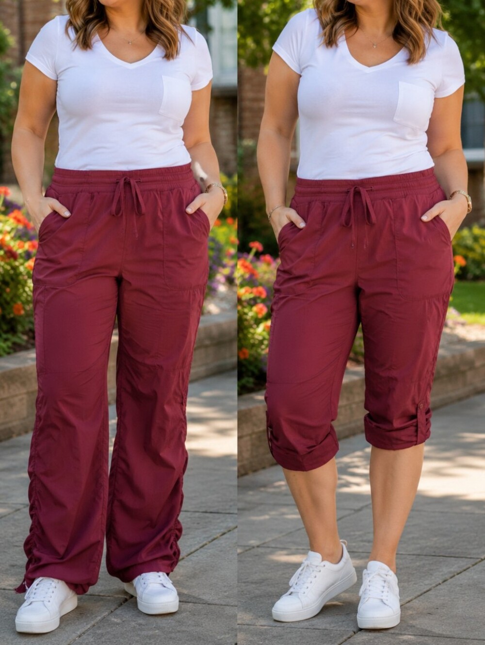 Denver Hayes Maroon Drawstring Convertible Cargo Utility Pants Relaxed Casual